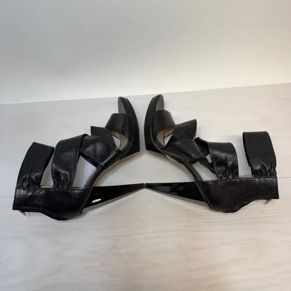 MICHAEL MICHAEL KORS Jennings Black Leather Platform High Heel‎ Sandals 9M